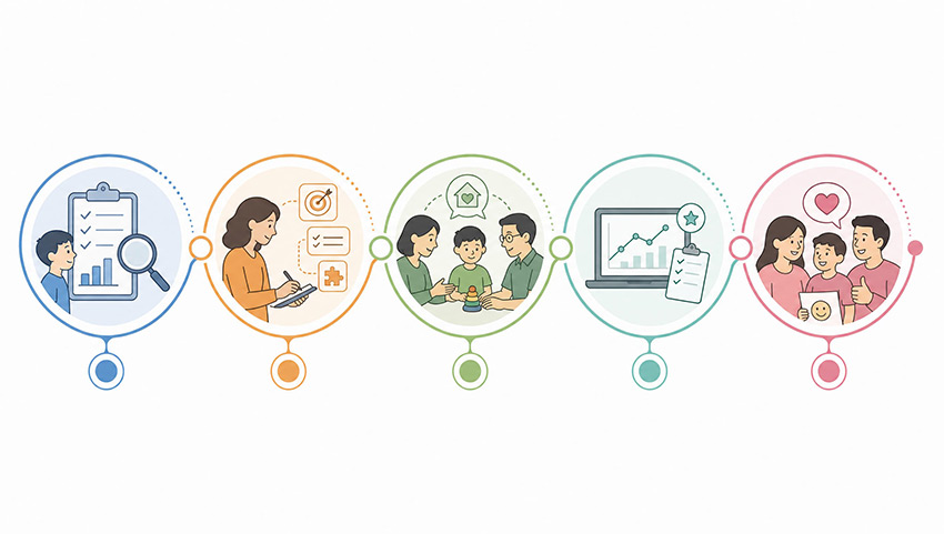 Öğrenme güçlüğü destek programının beş aşamalı süreci infografiği