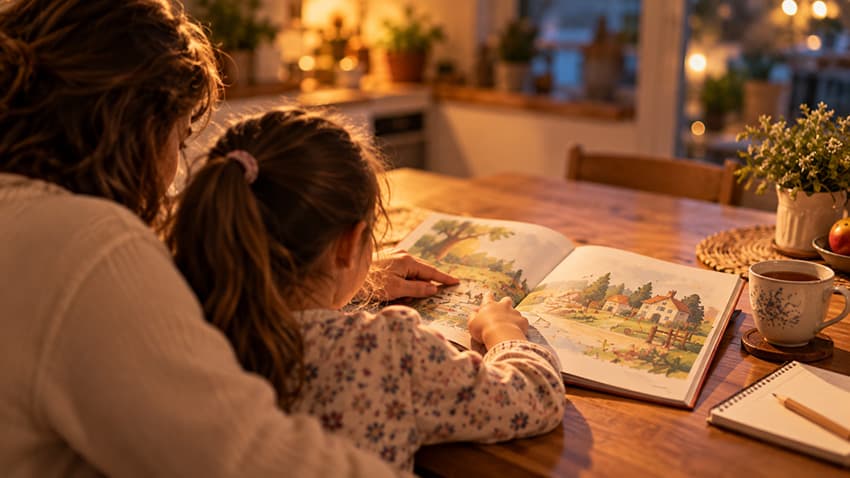 Veli ve çocuk eylülde evde birlikte kitap okuyarak okuma rutini oluşturuyor