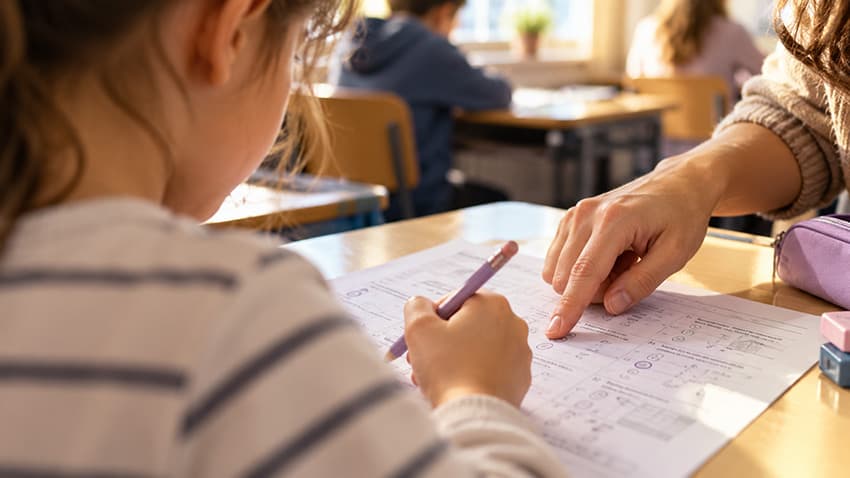Sınavda bildiği soruyu yanlış yapan çocuğun sınav kağıdını öğretmeniyle birlikte incelemesi